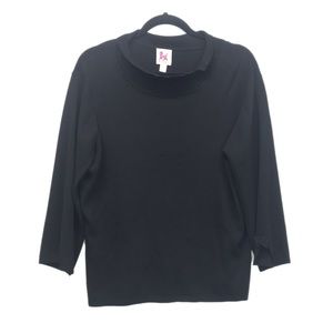 Pink Poodle Blouse Size XL Black 3/4 Sleeve Sweater Bow Detail Pullover Knit Top